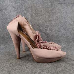 Qupid Shoes Womens 7 High Heel Platform Pumps Peep Toe Ruffle T Strap Back Zip